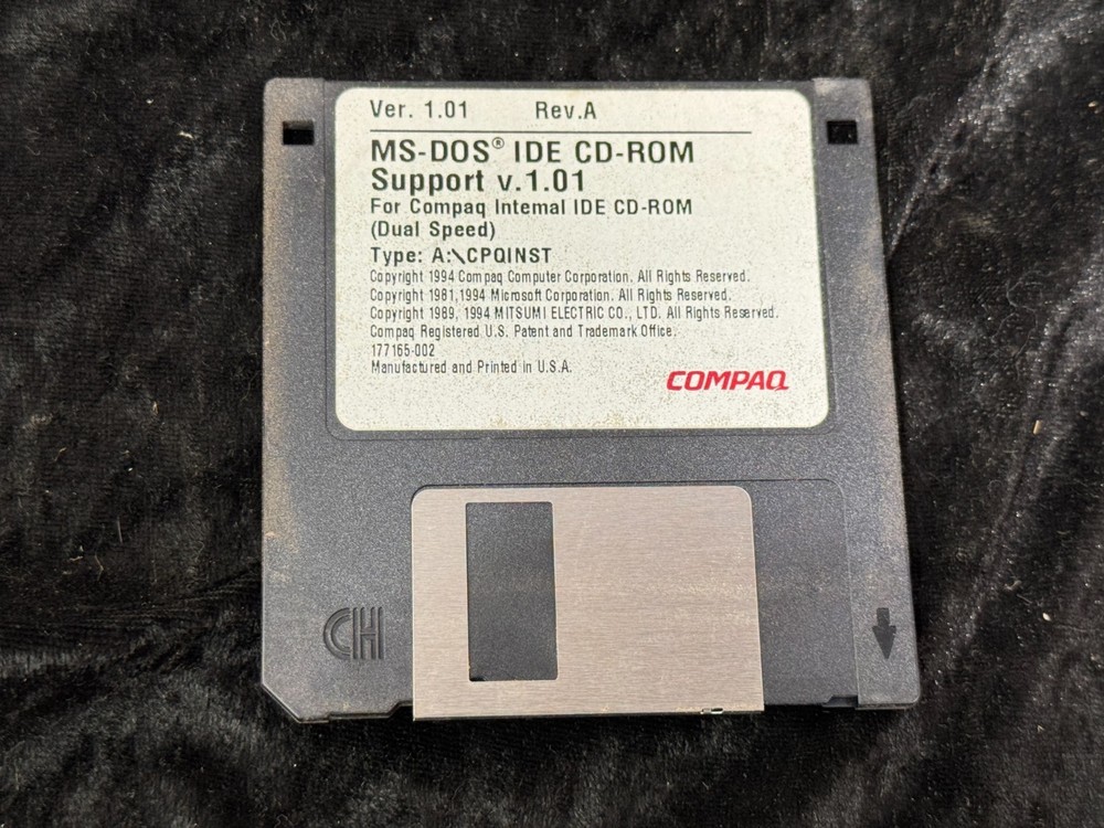 Compaq MS-DOS IDE CD-ROM Support V.1.01 Disk 3.5 Media