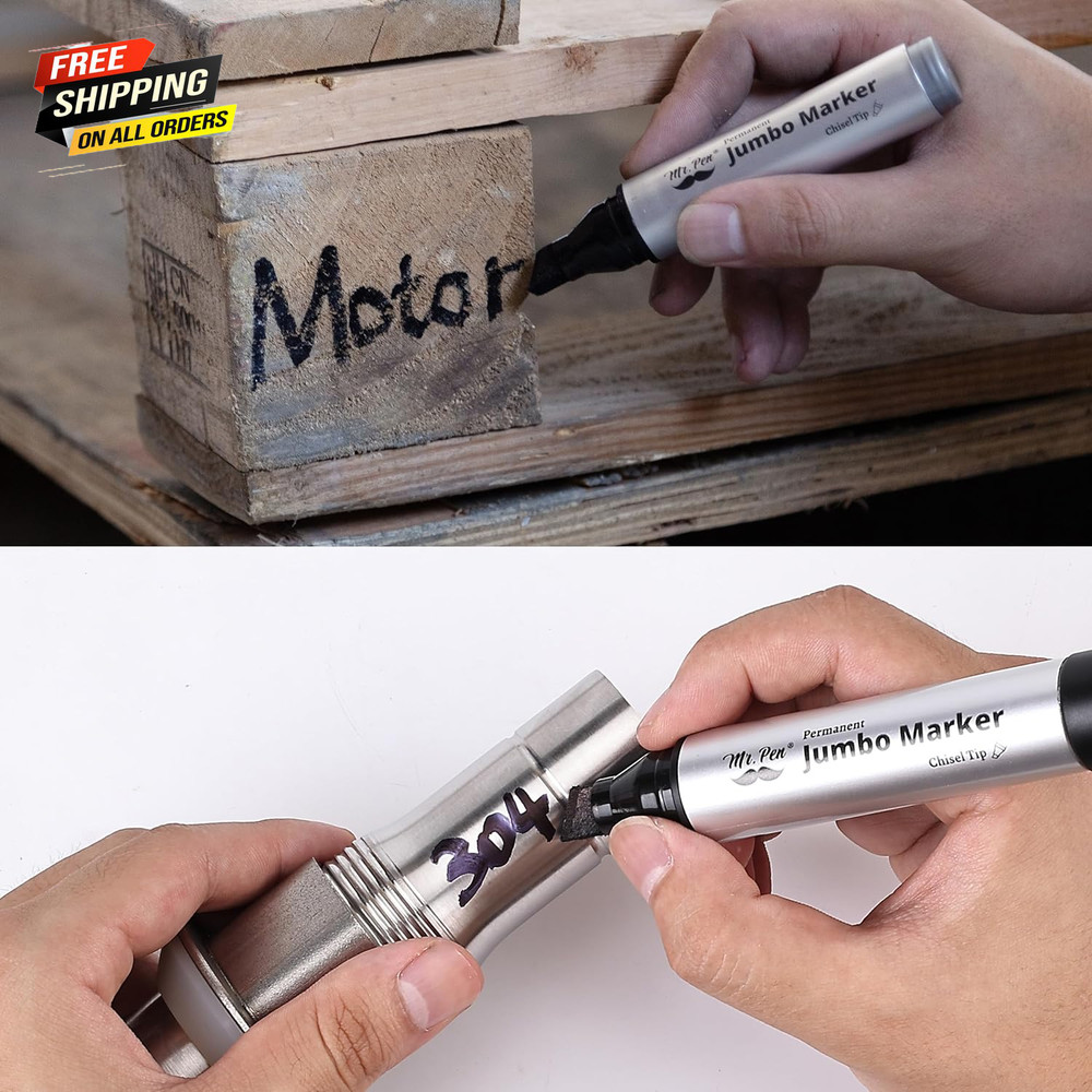 Jumbo Permanent Markers, 4 Pack, Chisel Tip, Black, Thick, Large, Wide Tip 👌