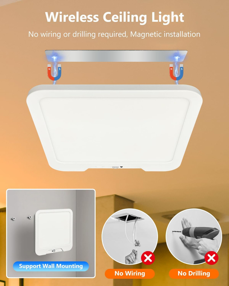 Rechargeable Motion Sensor Ceiling Light with Remote, Dimmable Magnetic Mount Cl
