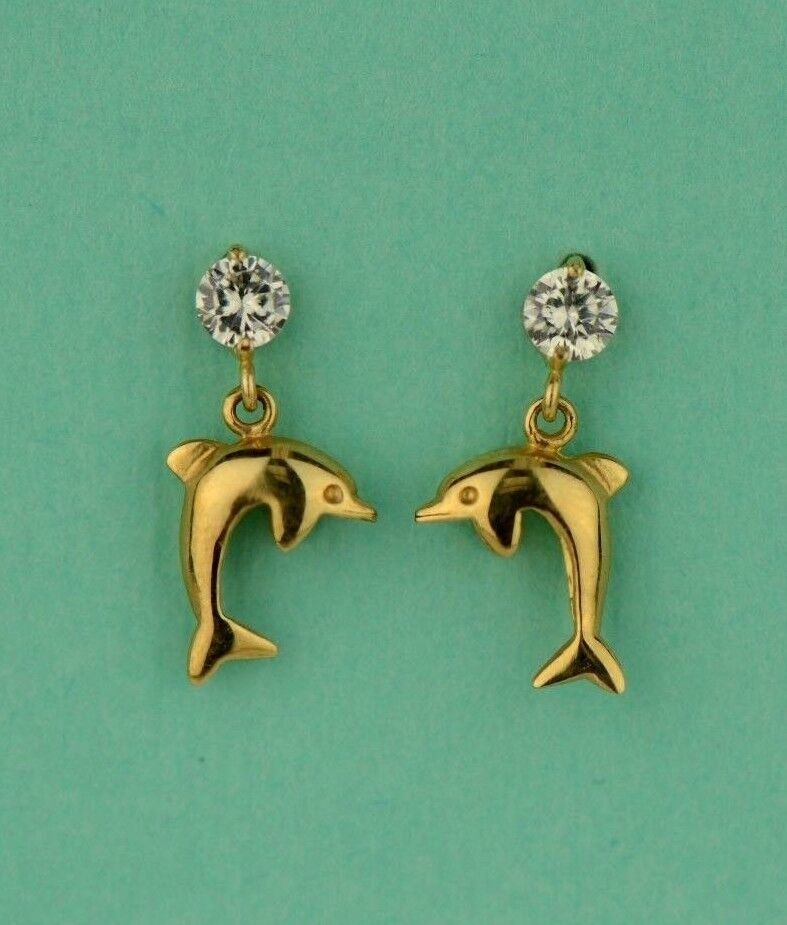 14k Yellow or White Gold CZ Dolphin Stud Earring