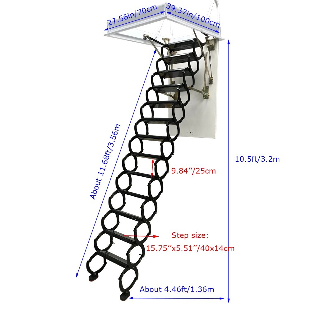 PreAsion Hidden Telescopic Folding Attic Pull Down Ceiling Ladder 10.5ft 13 Step