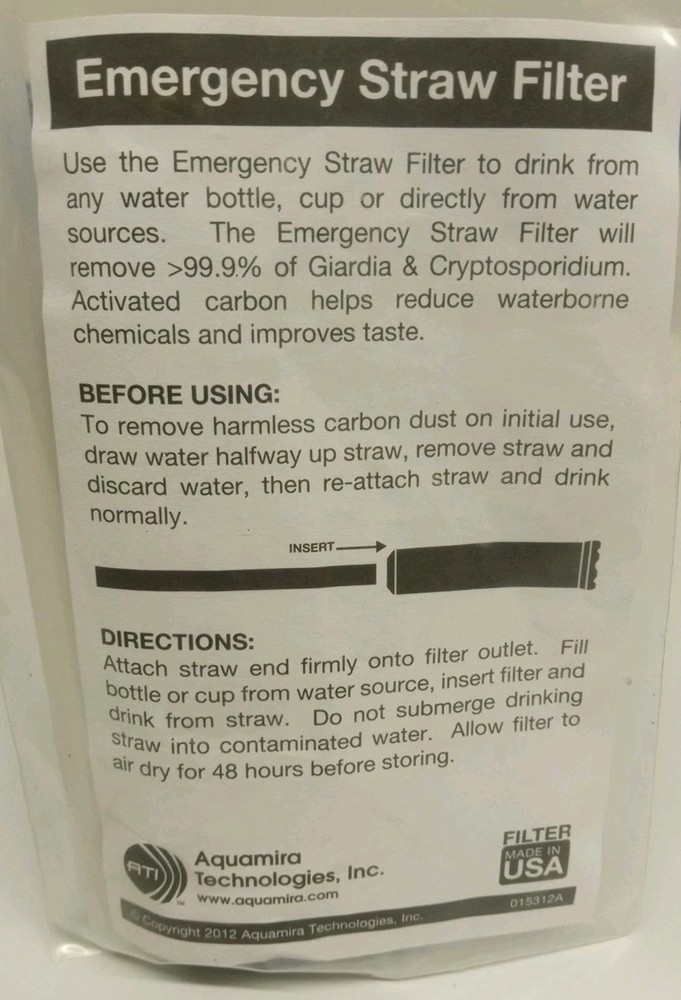 Emergency Straw Filter New In Package - Aquamira Technologies