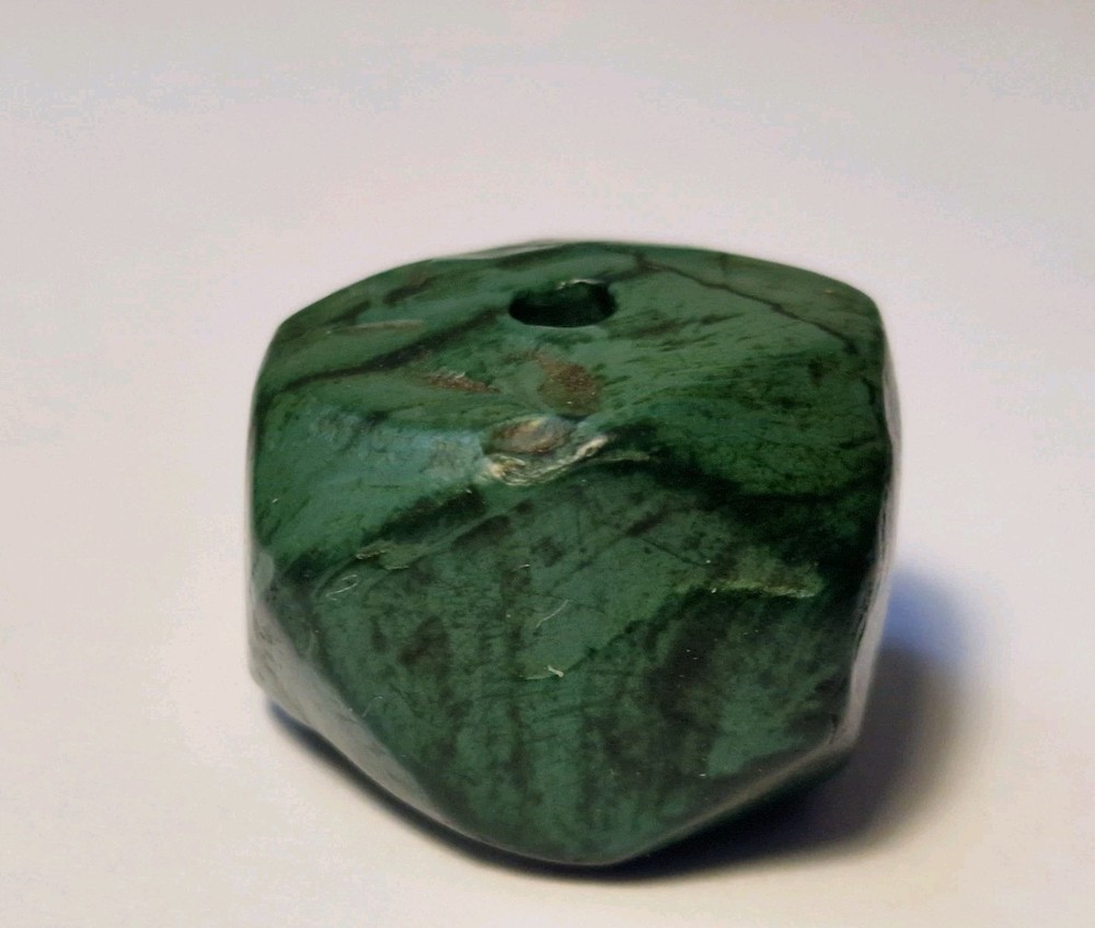 20.5mm ANCIENT LARGE CORNERLESS CUBE GREEN JASPER STONE BEAD