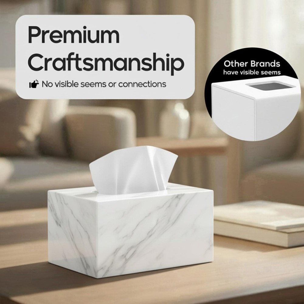 Acrylic Marble Rectangular Tissue Box Cover Holder - Modern Bathroom & Home Deco