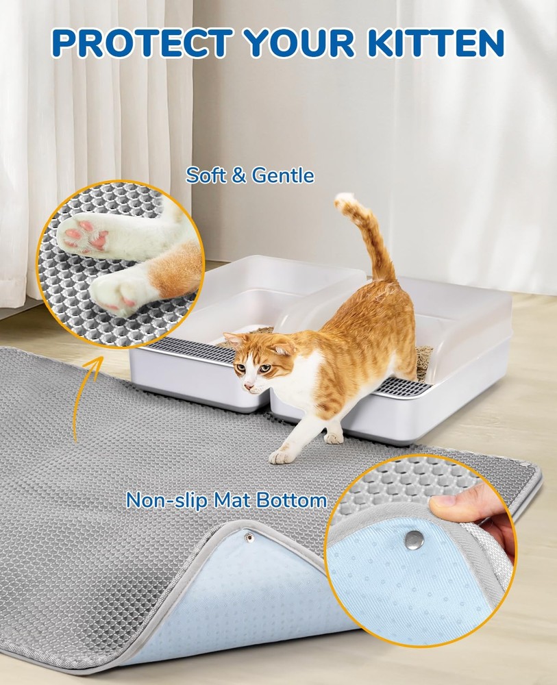 45"x32" Extra Large Cat Litter Mat, Honeycomb Double Layer Kitty Litter Trapp...