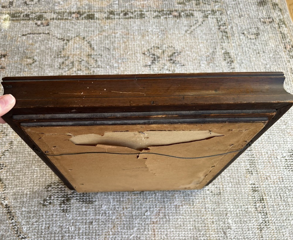 Antique Primitive Walnut Wood Framed Mirror 16.”