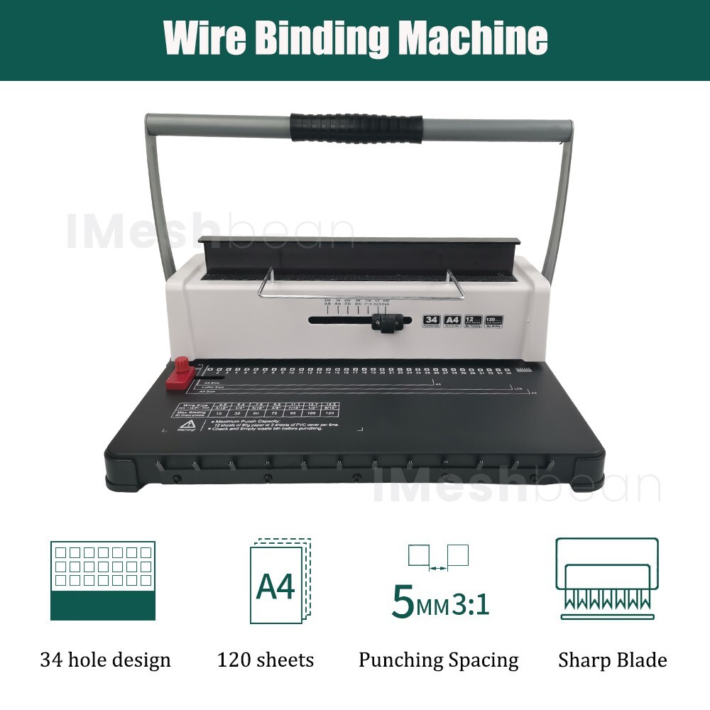 Manual Spiral Coil Binding Machine 34 Holes Puncher Documents Office 120 Sheets