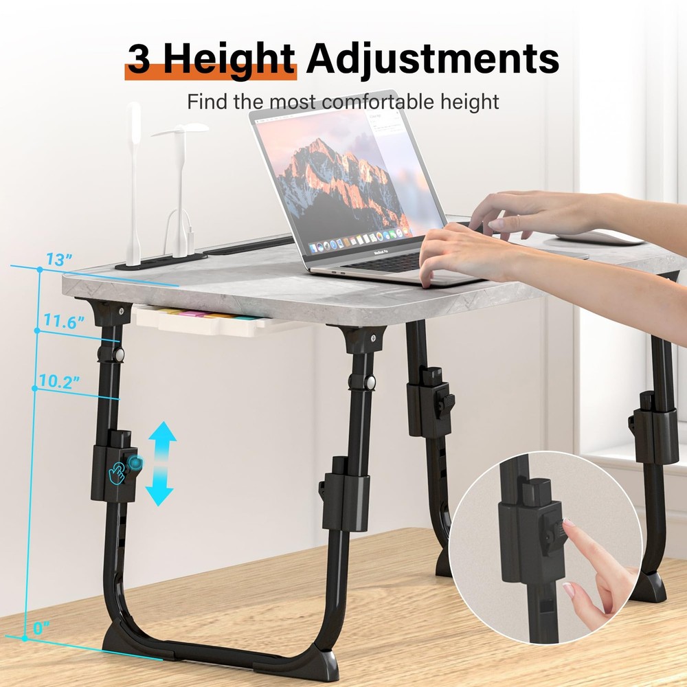 Laptop Desk for Bed Height Adjustable, Lap Bed Table with USB/Storage Drawer/...