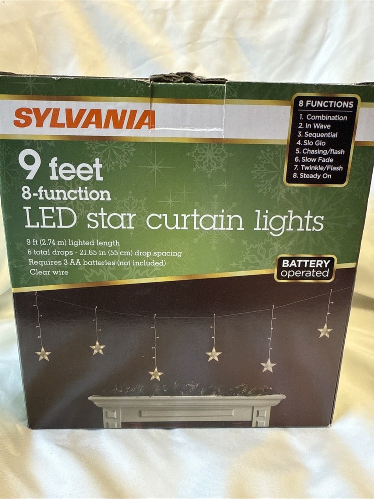 Sylvania 9 Feet 8- Function LED Star curtain Lights NEW