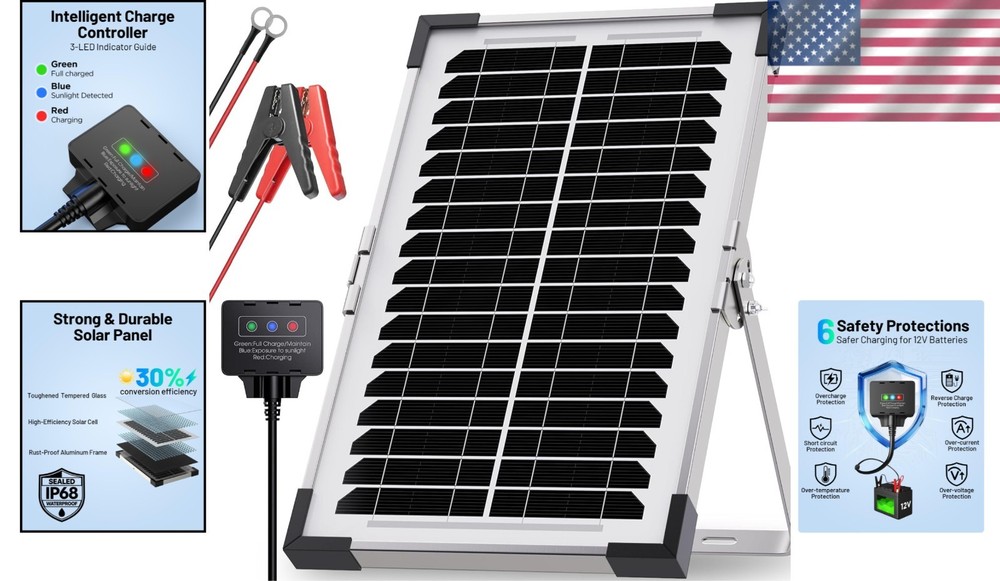 High-Efficiency 7.5W Solar Panel: Durable & Waterproof Battery Maintainer