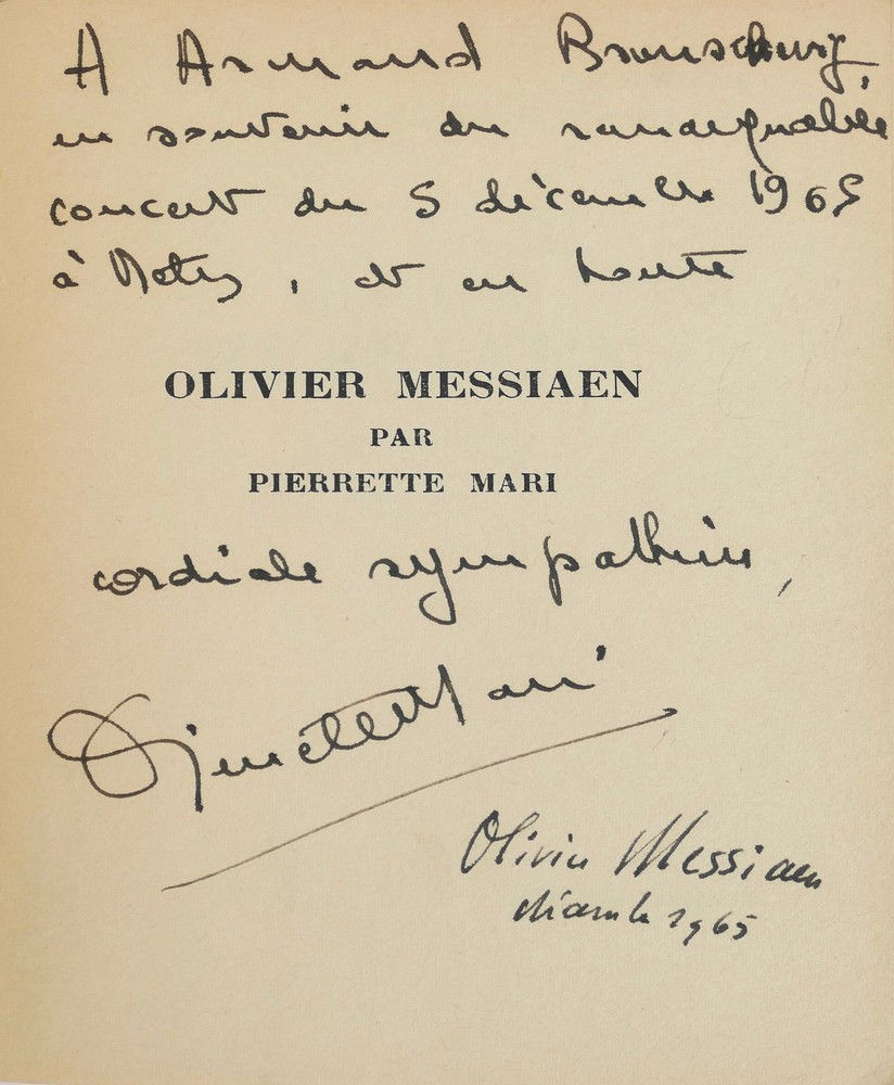 MESSIAEN, Olivier. (1908–1992) [Mari, Pierrette. (b. 1929)]: SIGNED BOOK