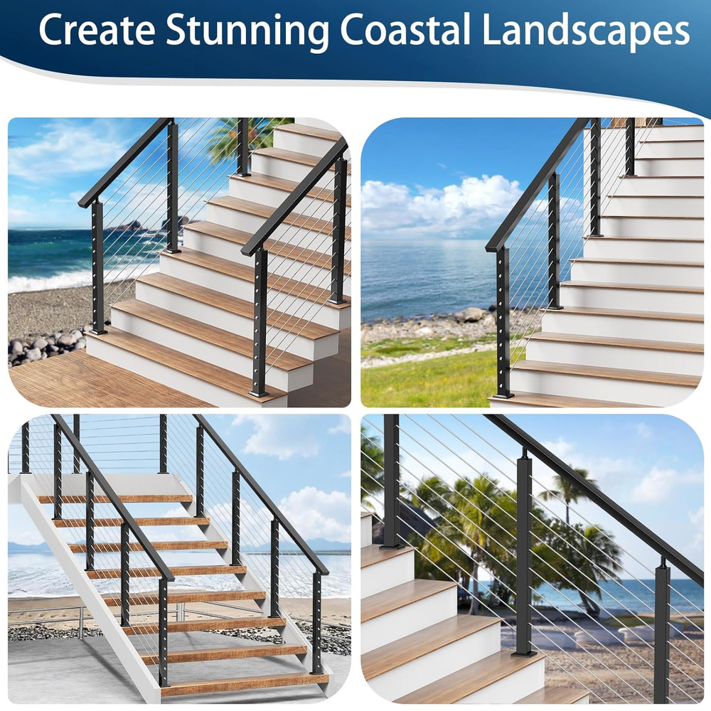 2 Pack 36" Black Aluminum Cable Railing Stair Post for Coastal Projects