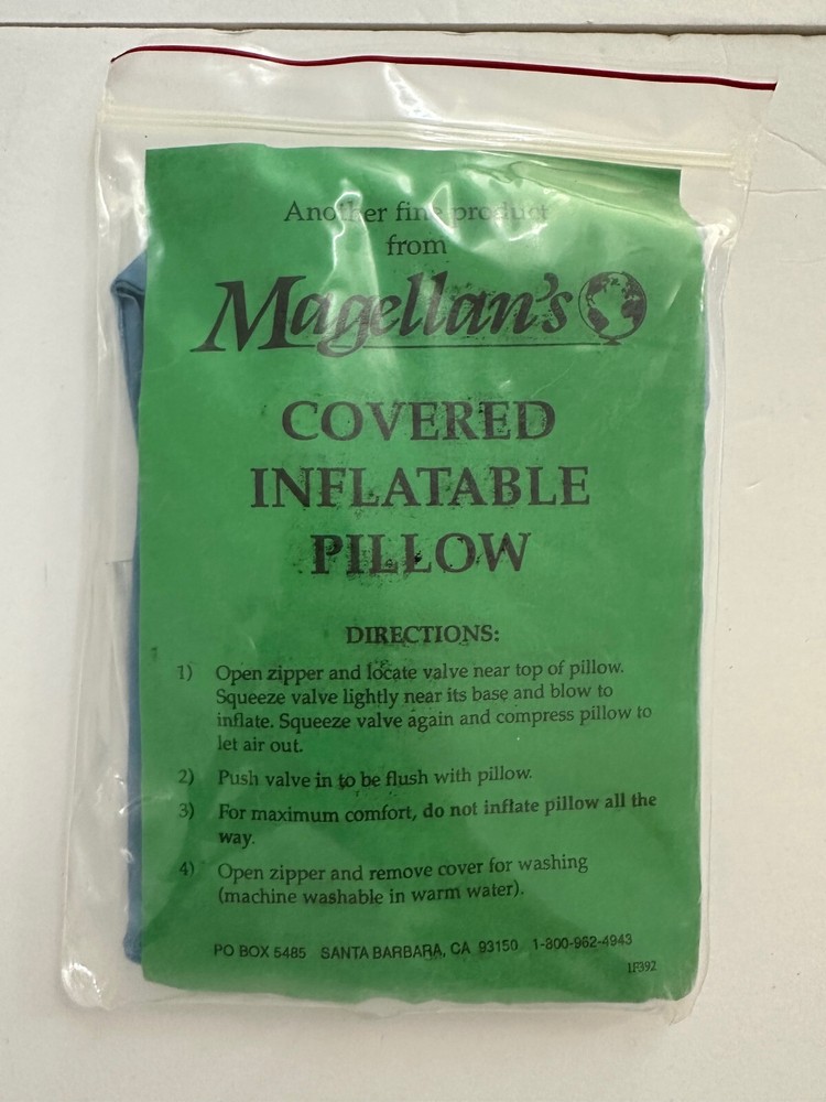 MAGELLAN blue covered inflatable camping pillow NEW