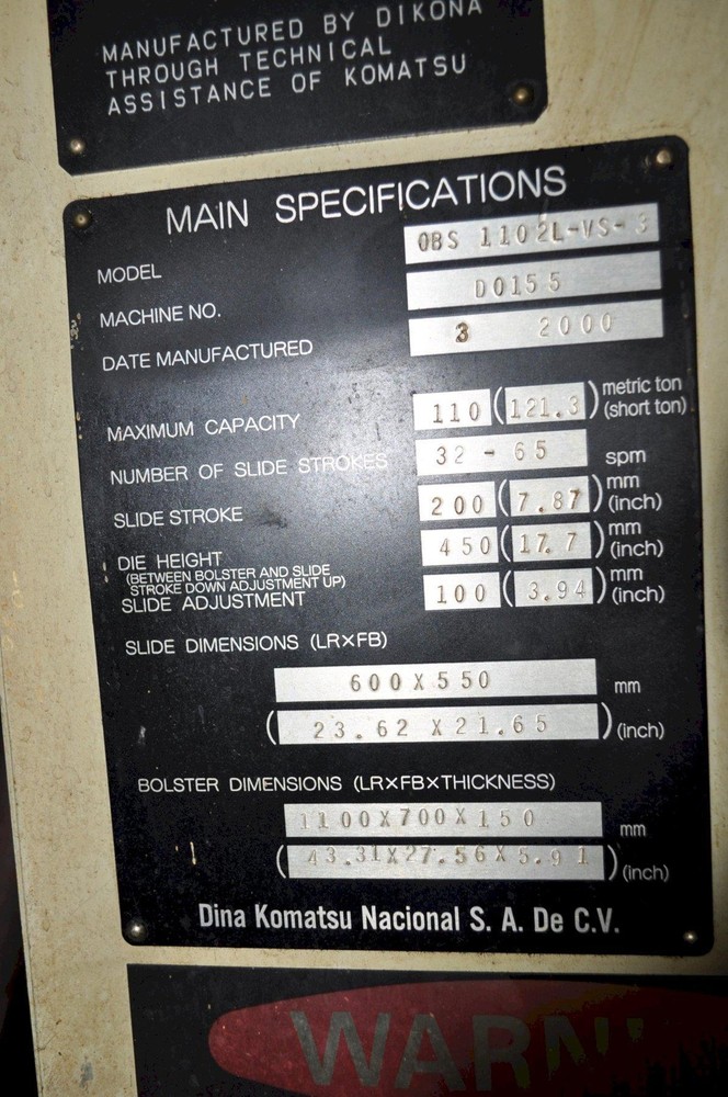 121 TON KOMATSU GAP PRESS