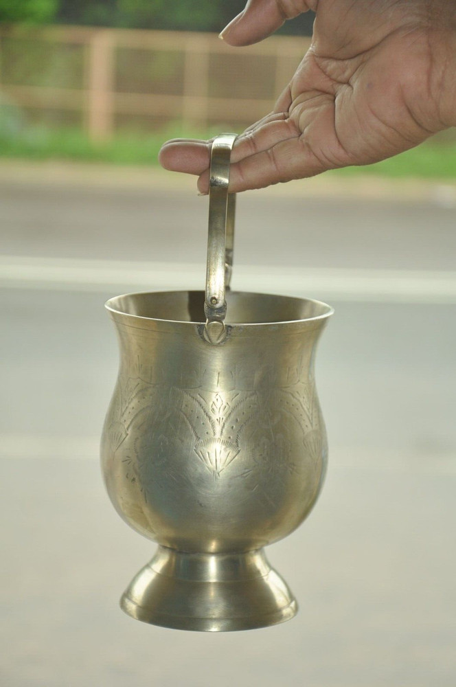 Vintage Brass Engraved Handcrafted Unique Shape Ice Cube Bucket/Box