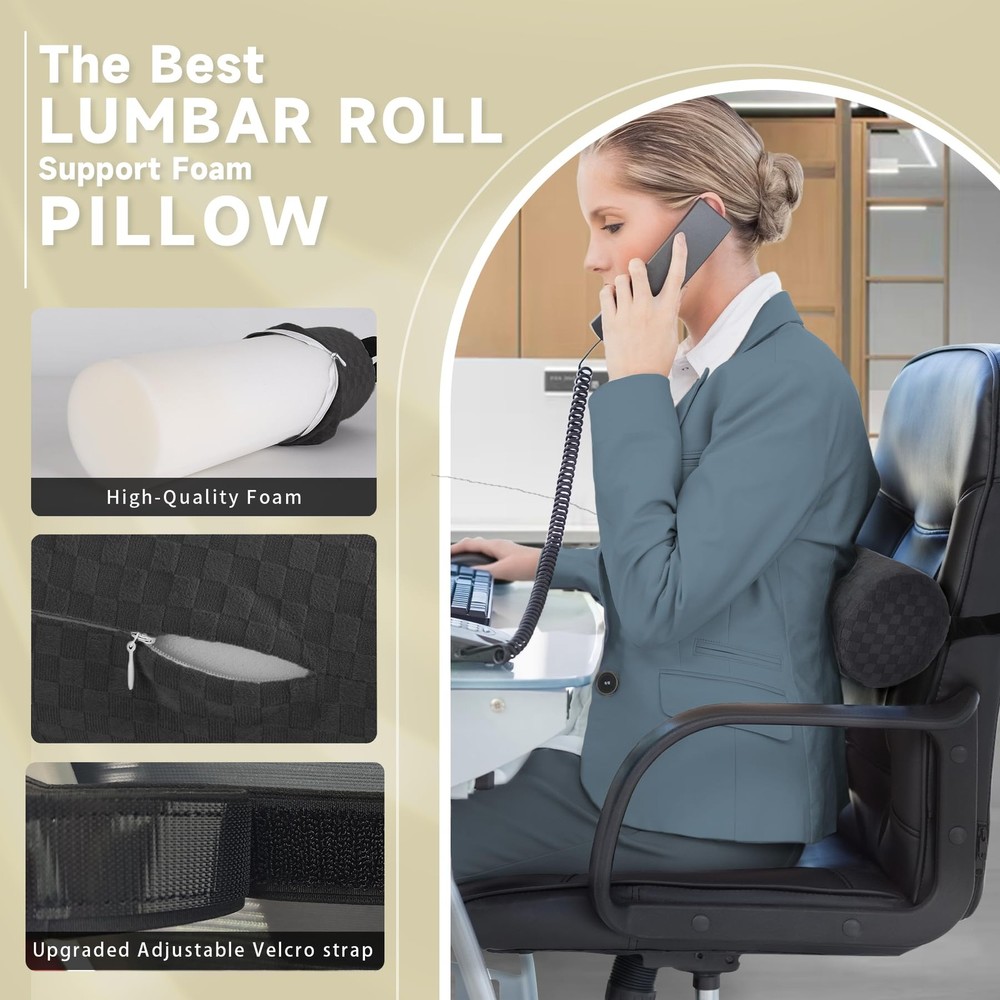 Lumbar Roll Pillow for Lower Back, Support Long-15*4.3'', Dark Grey