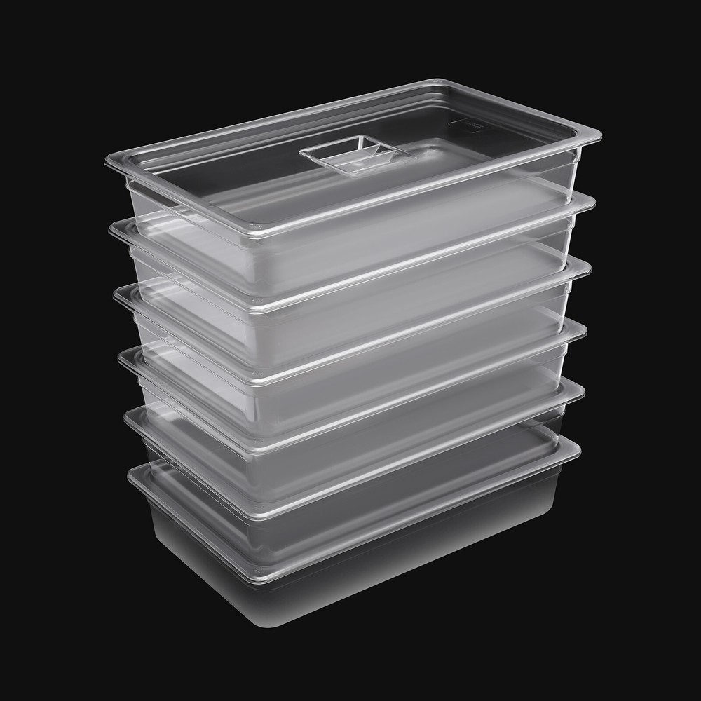 6 Pack Food Pans with Lids, 4'' Deep, Polycarbonate, Clear