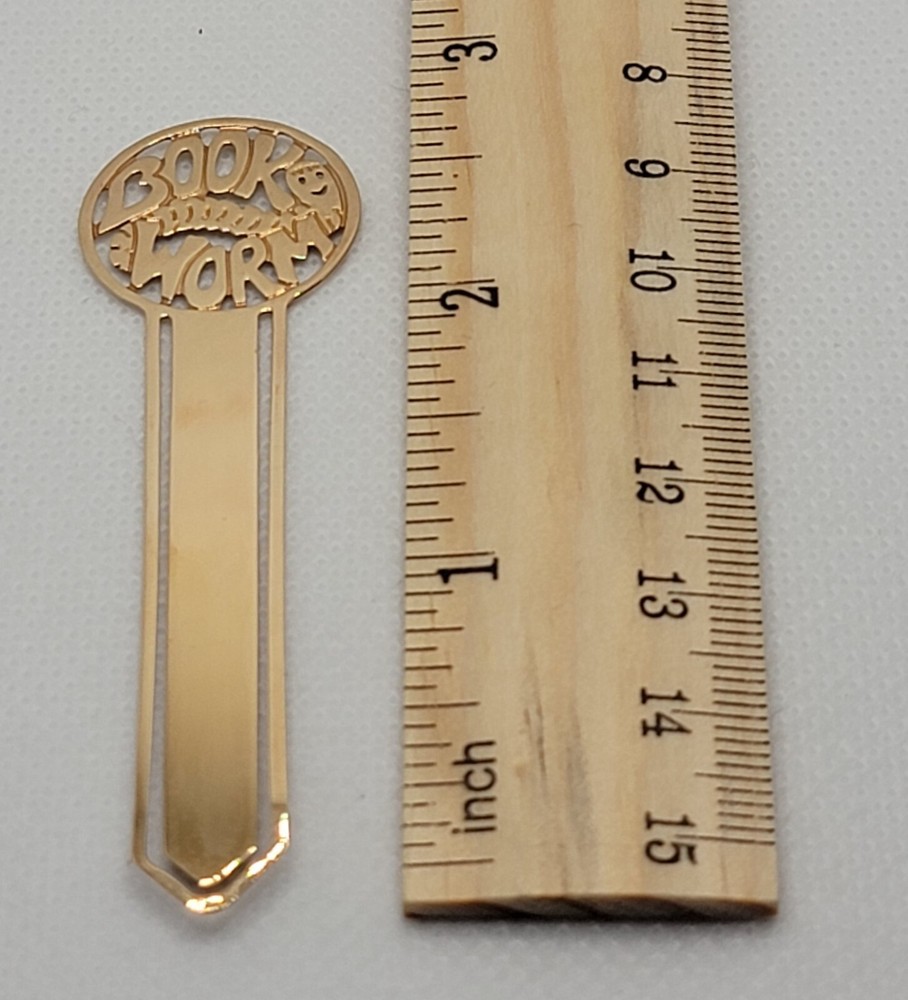 Gold Tone Book Worm Bookmark