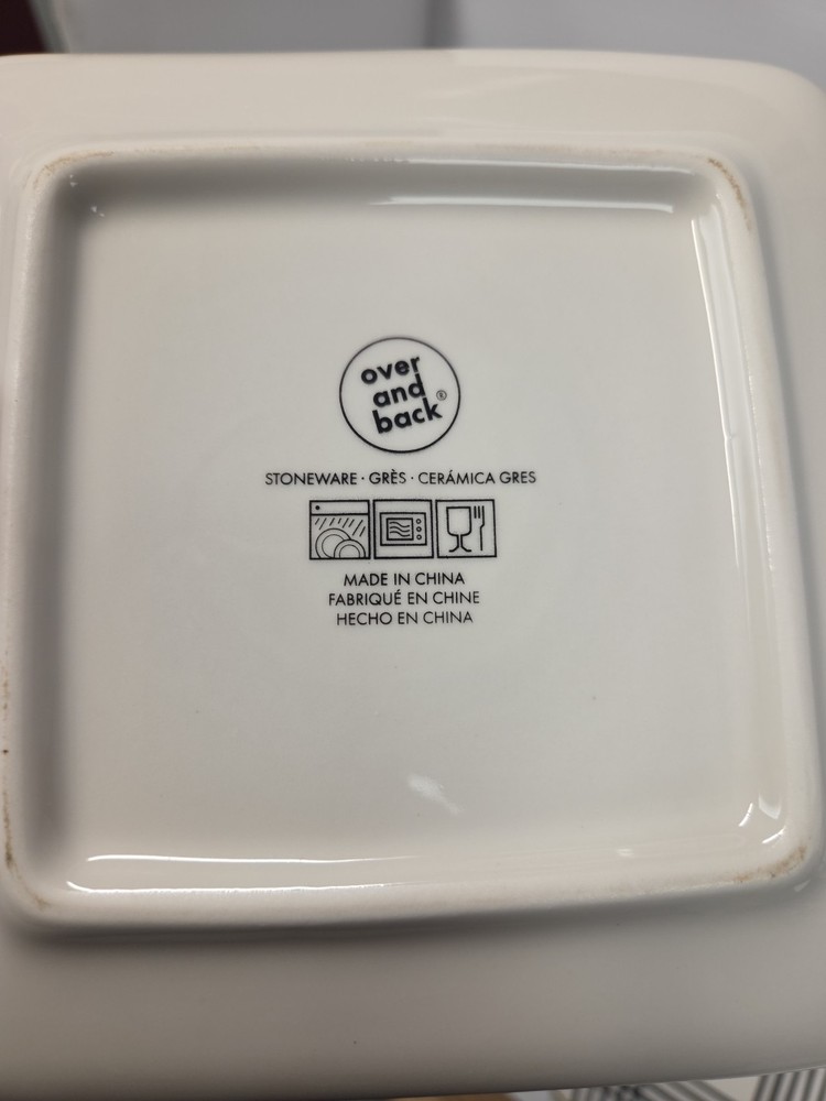 7"-Over and back Appetizer Square Plates Set Of 6 Stack Black& White