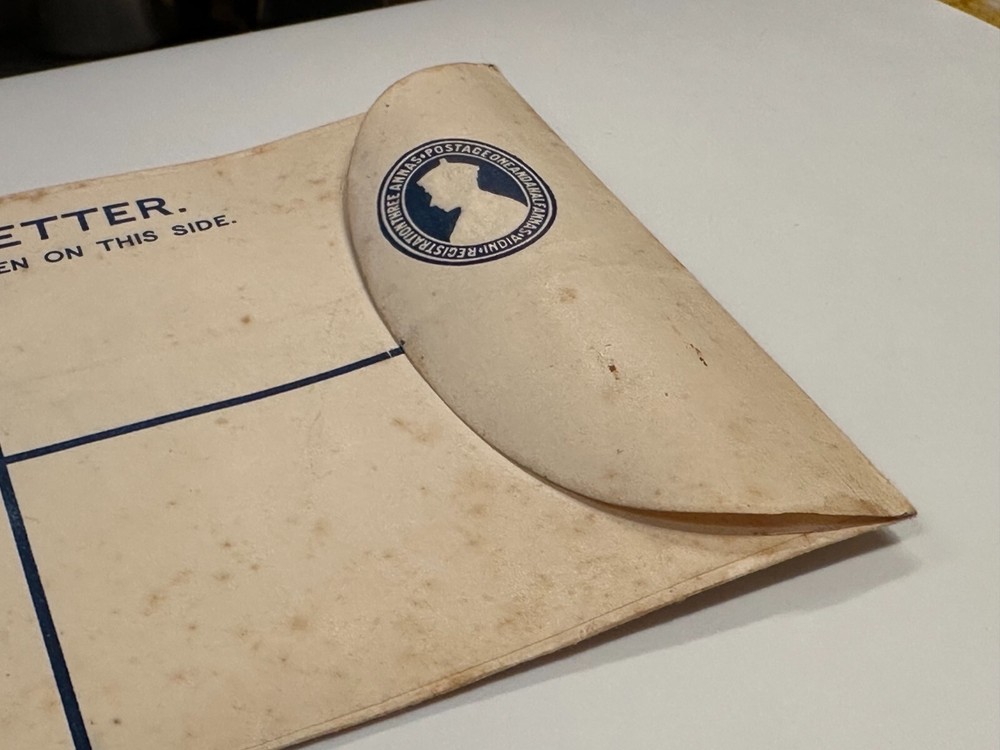 Registered Letter India Embossed Three Annas One And A Half Postage Envelope New