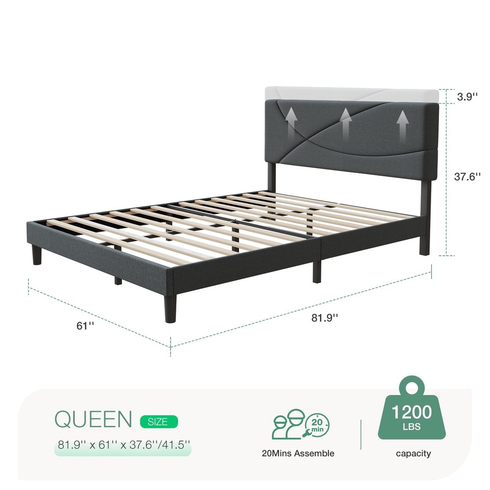 Novilla Queen Size Bed Frame Upholstered Platform Bed with Adjustable Headboa...