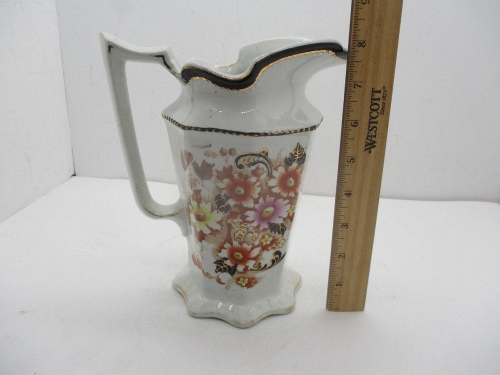 Vintage Octagonal Porcelain Floral Pitcher