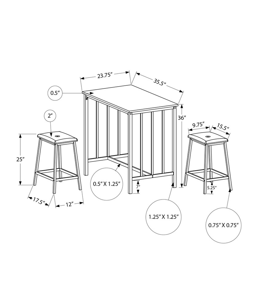 Dining Set, 3pcs Set, Counter Height, 36" Rectangular, Small, Kitchen, White L