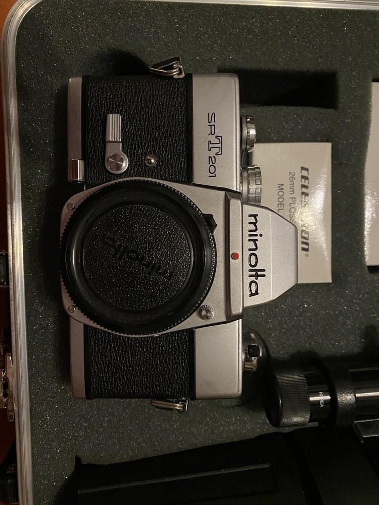 Celestron C90 Spotting Scope W/ Minolta SRT201 Camera-case-instructions-unused