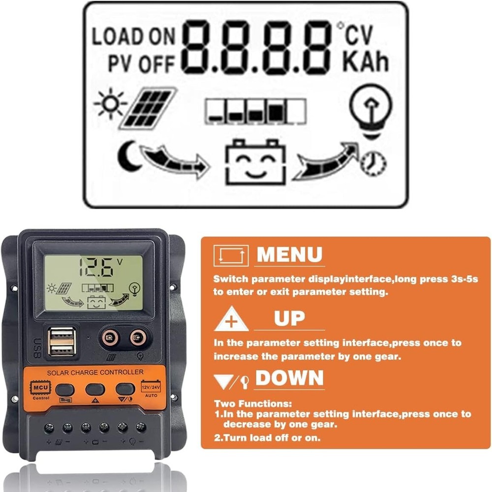 30A PWM Solar Panel Regulator Charge Controller 12/24V Auto Focus Tracking USB