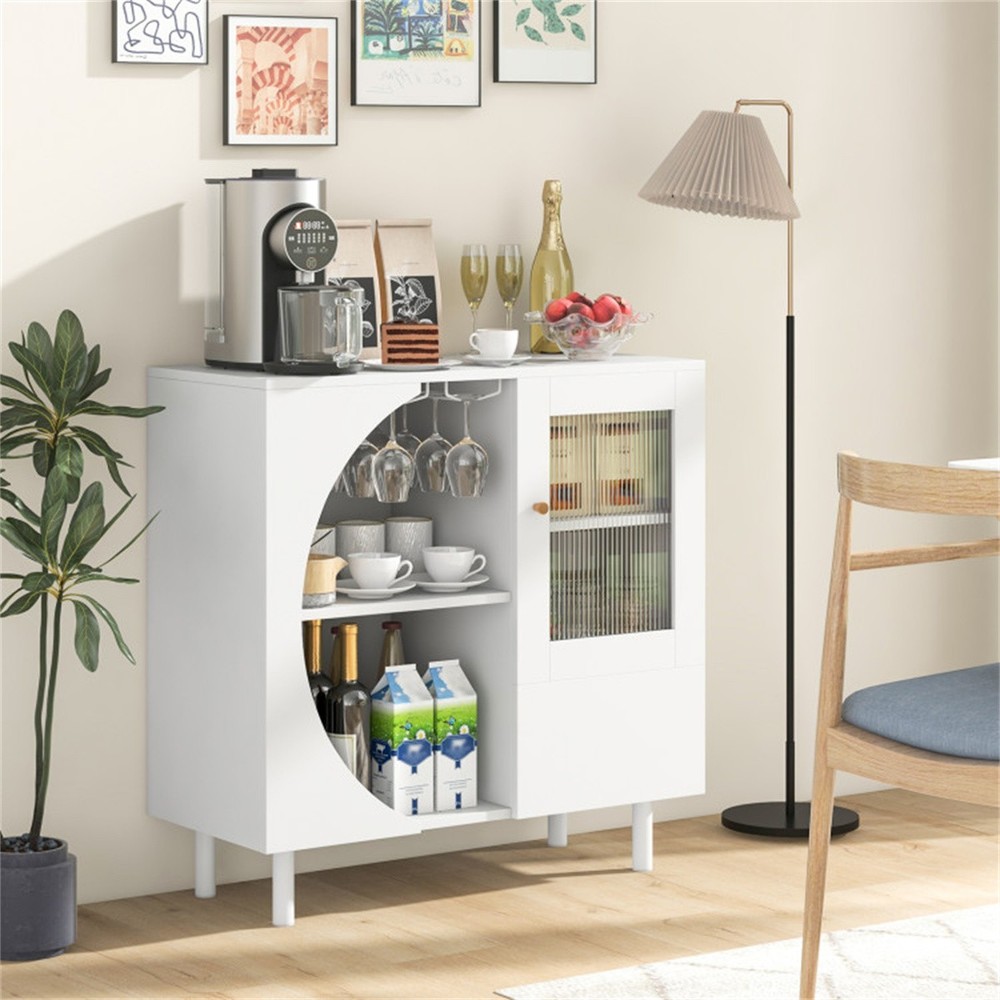 Buffet Sideboard Storage Cabinet with Drawer & Crescent-shaped Flap Versatile