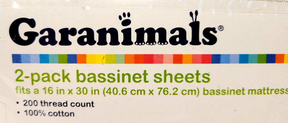 Garanimals 2 Pack Bassinet Crib Sheets New In Package, Solid White 16"x 30"