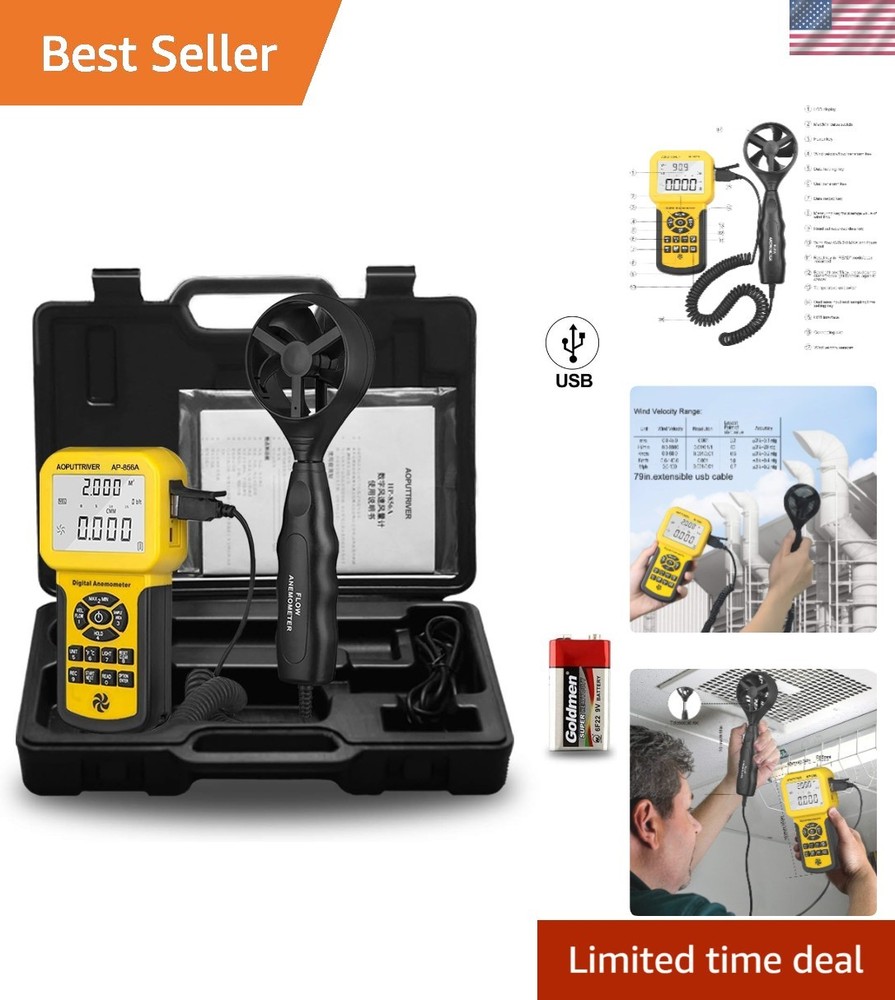 Pro HVAC Anemometer Handheld CFM Meter Wind Speed Meter with USB Data Export ...