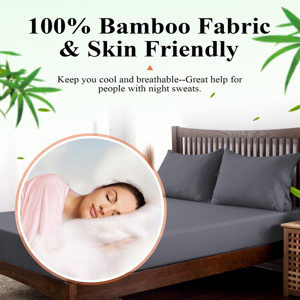 Bamboo Viscose Fitted Sheet Queen Size Only, 400 Thread Count, 8-16" Deep Poc...
