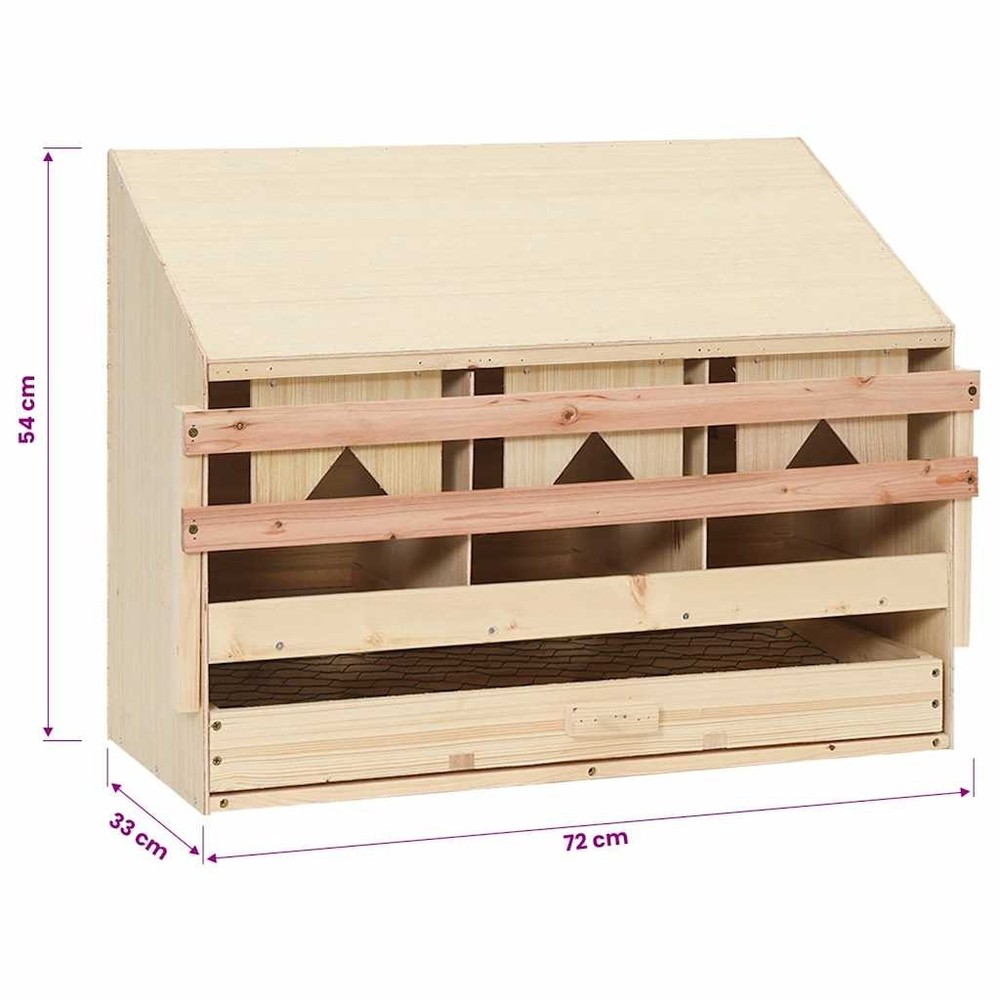 Chicken Nesting Boxes 3 Compartments Hen Laying Nest Solid Wood Pine vidaXL