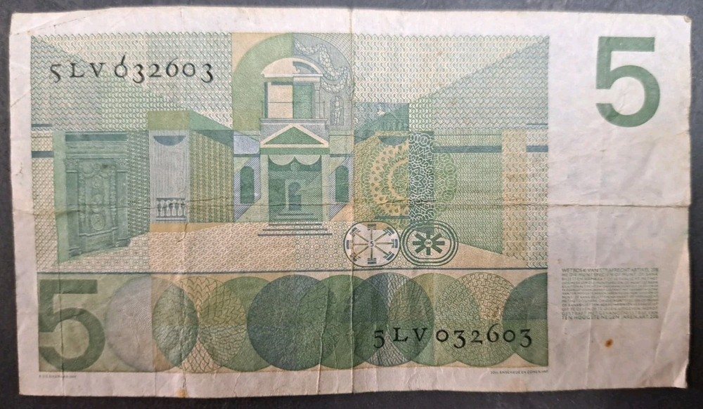 1966 Netherlands 5 Gulden P90a 5LV032603.