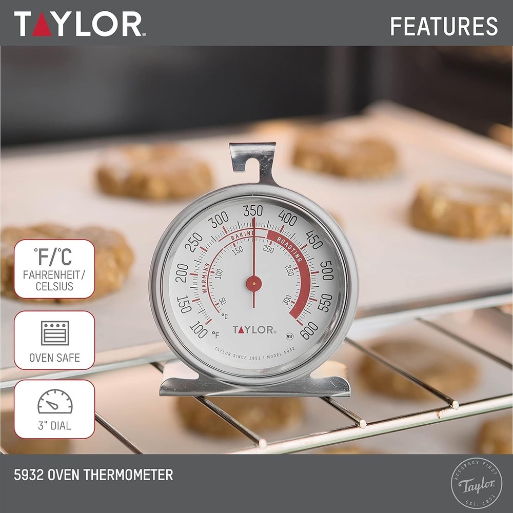 Taylor Precision Products Large Dial Thermometer, Silver