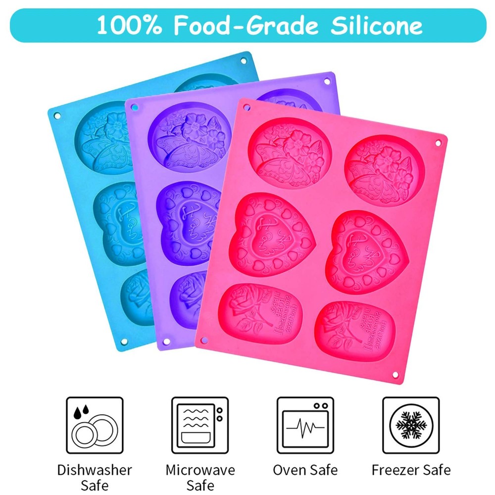 3 Pack Silicone Soap Molds 6 Cavities Mixed Patterns Easy Release