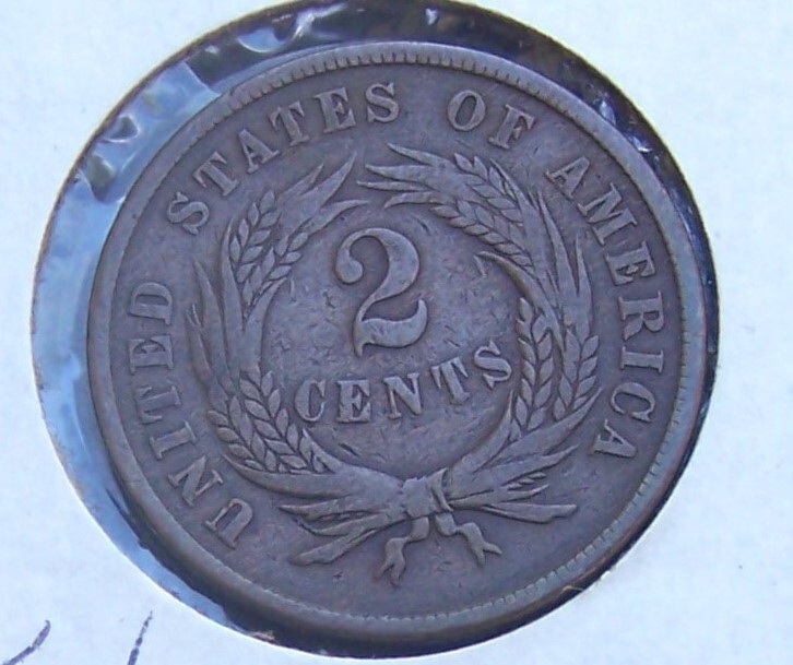 1868 TWO CENT COIN WITH ERROR (LARGE DIE CRACK @ DATE ) VERY NICE CONDITION