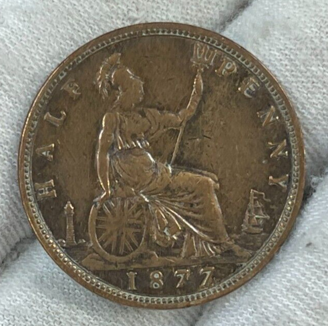 1877 Great Britain Half Penny Coin
