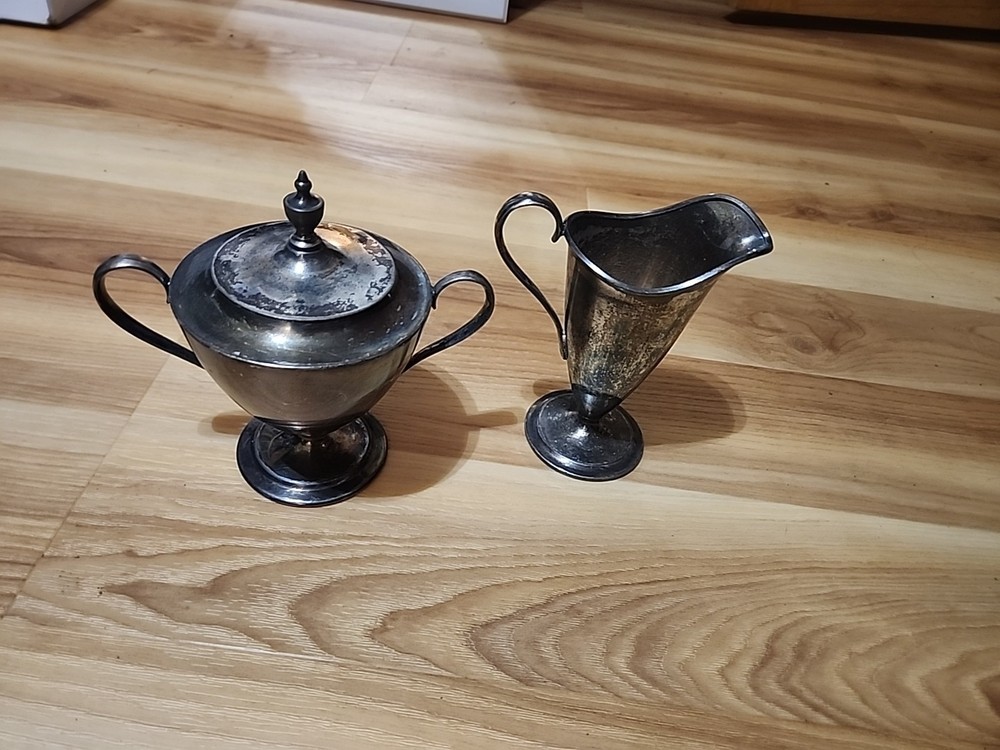 Plated Silver Sugar Bowl And Creamer Server Set