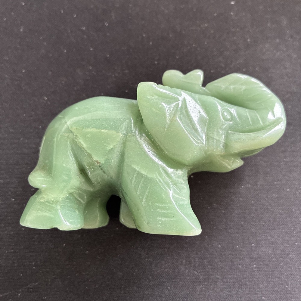 JADE ELEPHANT HAND CARVED SOLID SMALL TRUNK UP GREEN