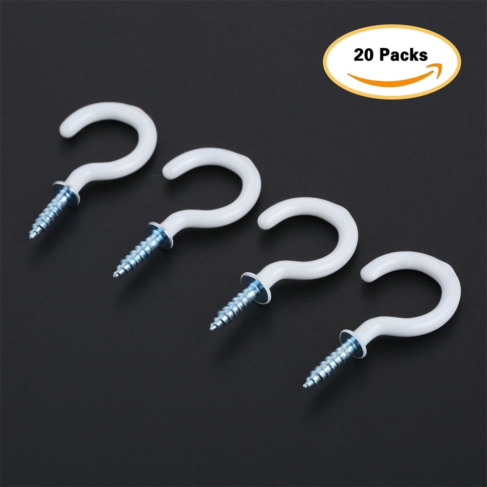 20Pcs 1.54" Strong Sharp White Vinyl Coated Ceiling Hooks Space-saving Hardware