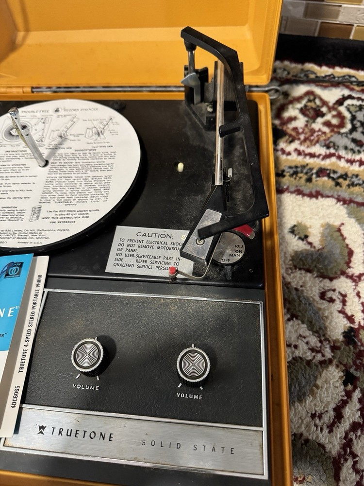 Vintage Truetone Record Player Orange Handled Case “New”