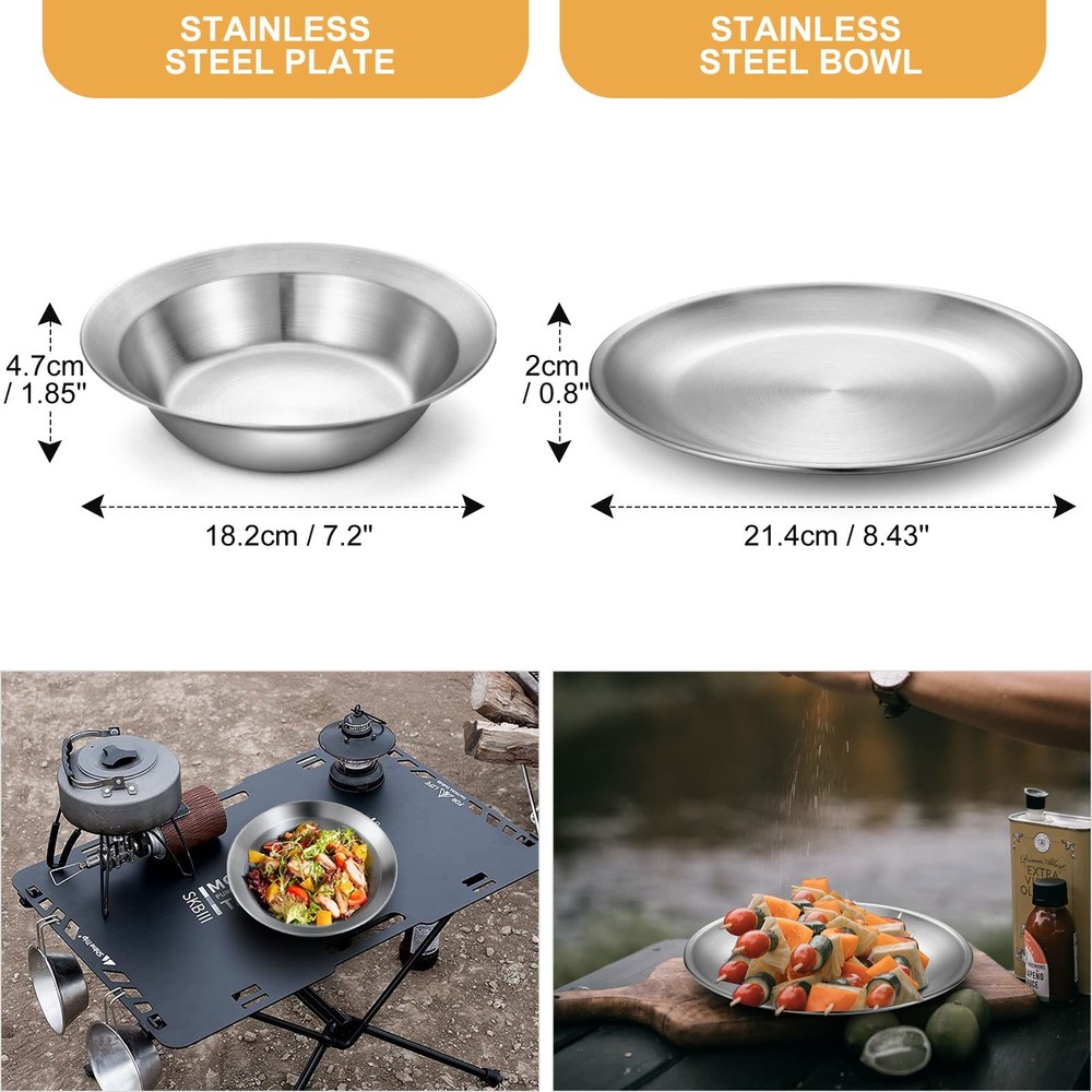 Complete Messware Kit Polished Stainless Steel Camping dinnerware Camping Coo...