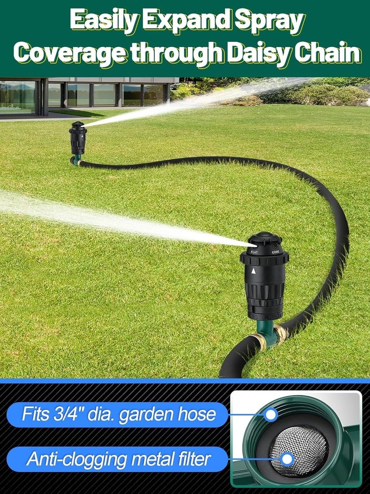 2 Pack Aluminum Sprinklers - 5 Spray Patterns, Adjustable Coverage, Large Yar...