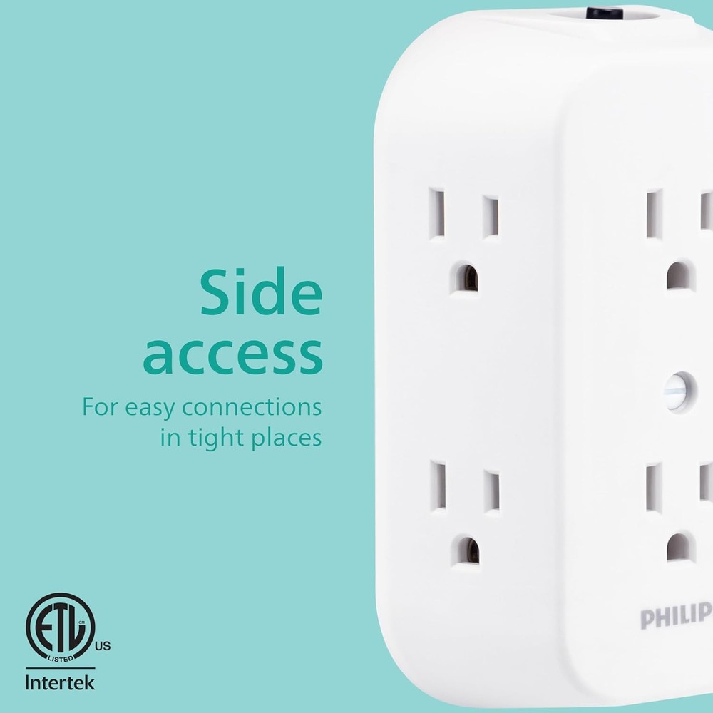 Philips 6-Outlet Extender, Grounded Wall Tap, Reset Button