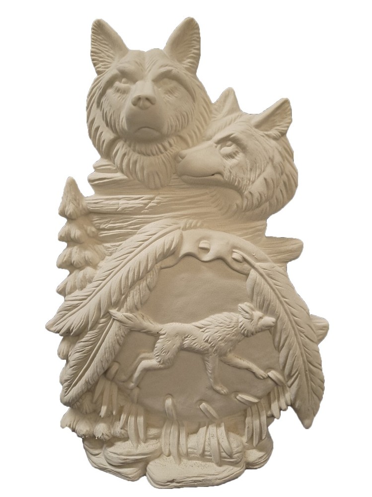Wolf Totem Shield 8" Ceramic Bisque, Ready to Paint