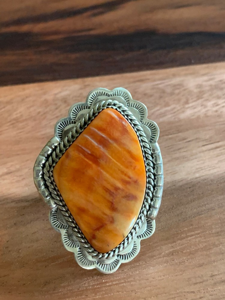 ORANGE ~ SPINY STERLING ~ RING (7.50)