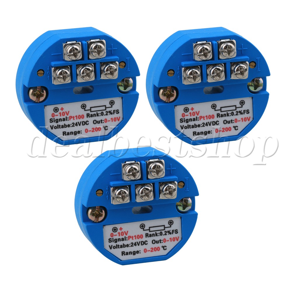 3 x DC 24V PT100 Temperature Sensor Transmitter Blue for Electric Power