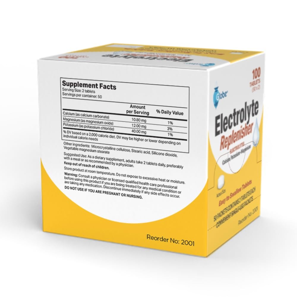 Globe Electrolyte Replacement Tablets for Rehydration, 100 Count (Pack of 1)